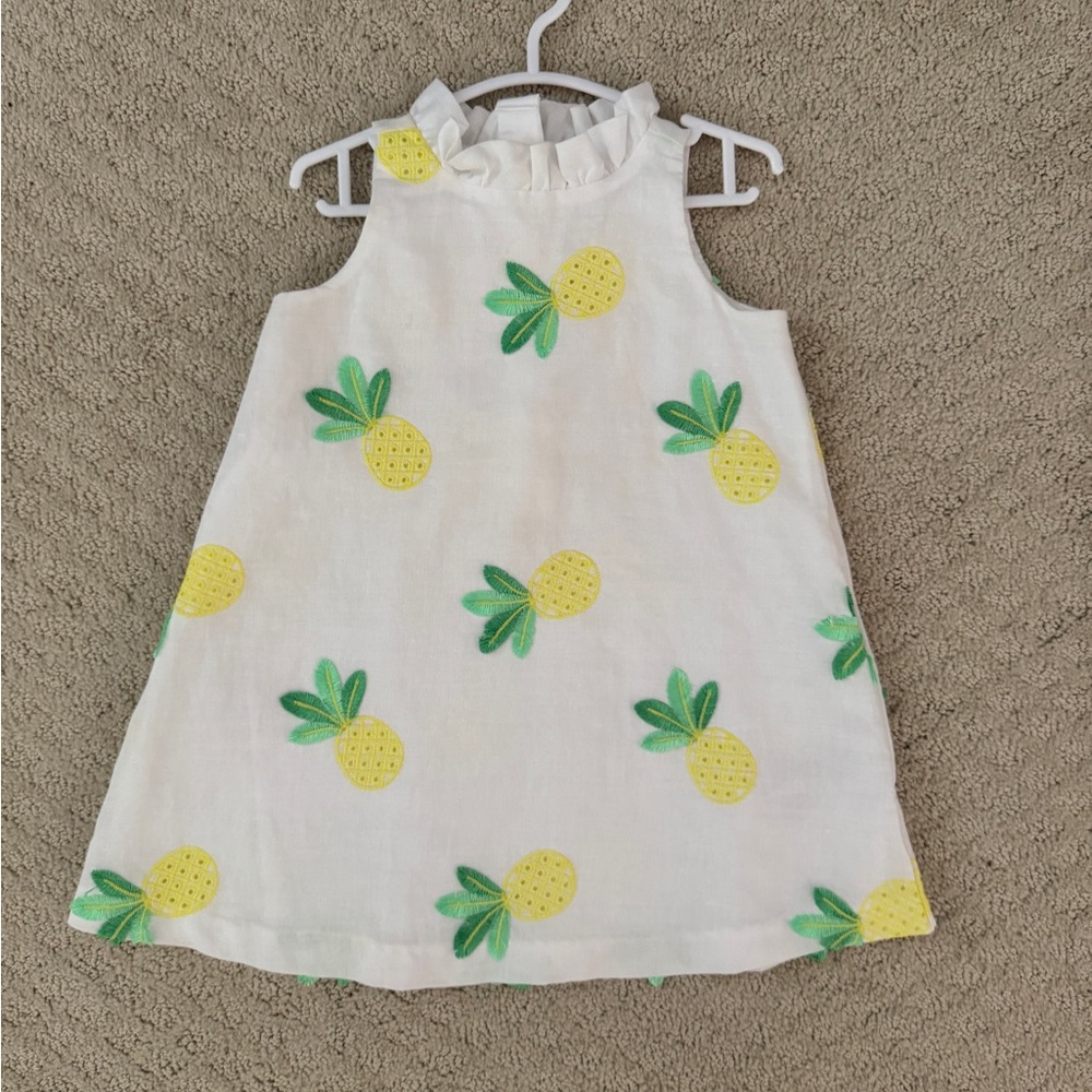 Pineapple Print Kids Dress - White and Yellow